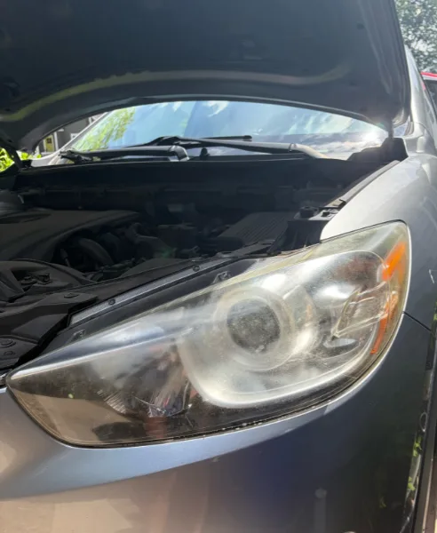 Mazda CX-5 headlight before and after restoration, our own work, before restoration