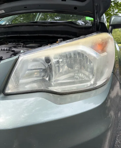 Subaru Forester headlight in Harvard, Massachusetts, before restoration
