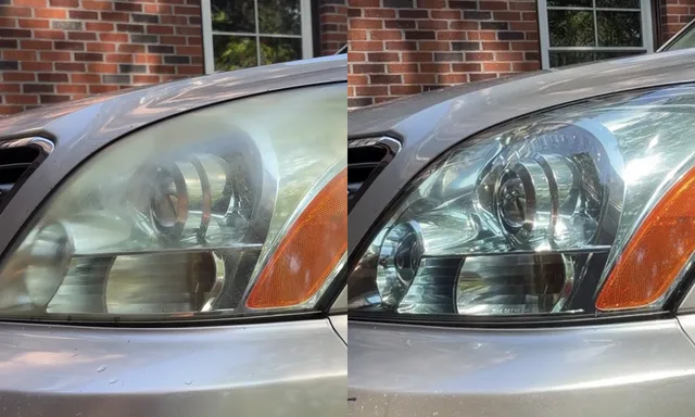 Lexus headlight in North Leominster, Massachusetts, before and after restoration
